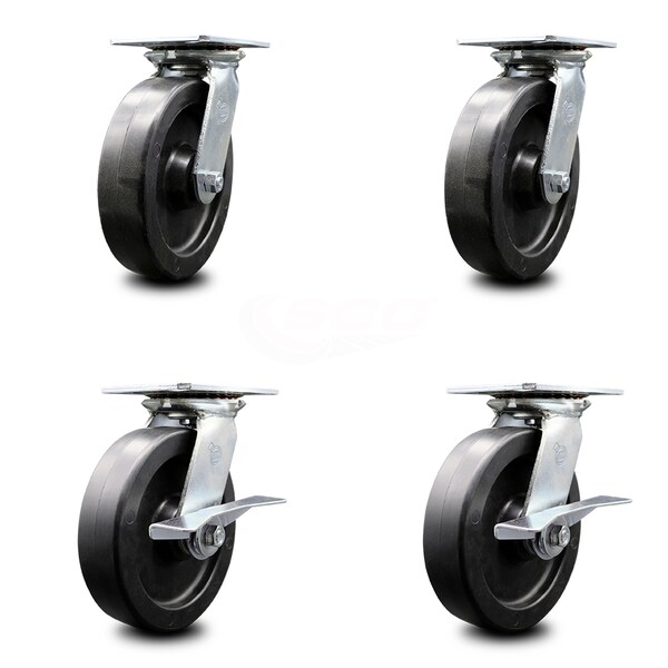 8 Inch Polyolefin Swivel Caster Set with Ball Bearings 2 Brakes